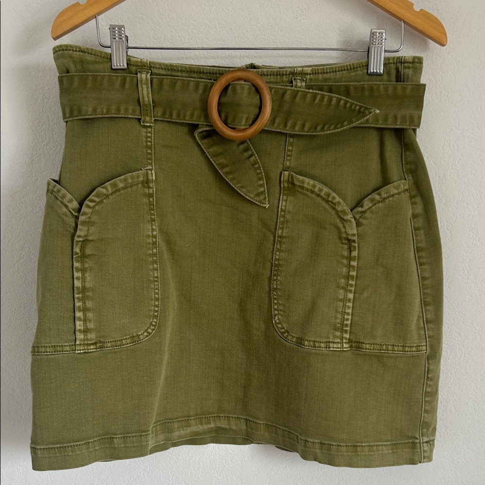 Anthropologie Pilcro & the Letterpress Green Denim Skirt w Cinching Belt Sz 8